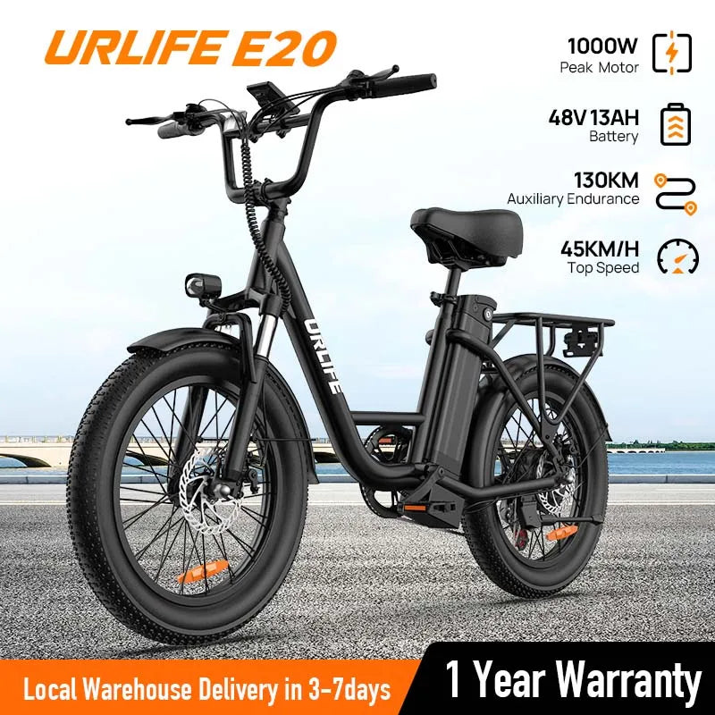 URLIFE 1000W E20 Electric Bike With Removable Battery And Dual Disc Brakes