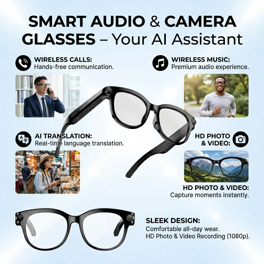 SENBONO Smart Glasses With AI Translator Bluetooth Built In Camera