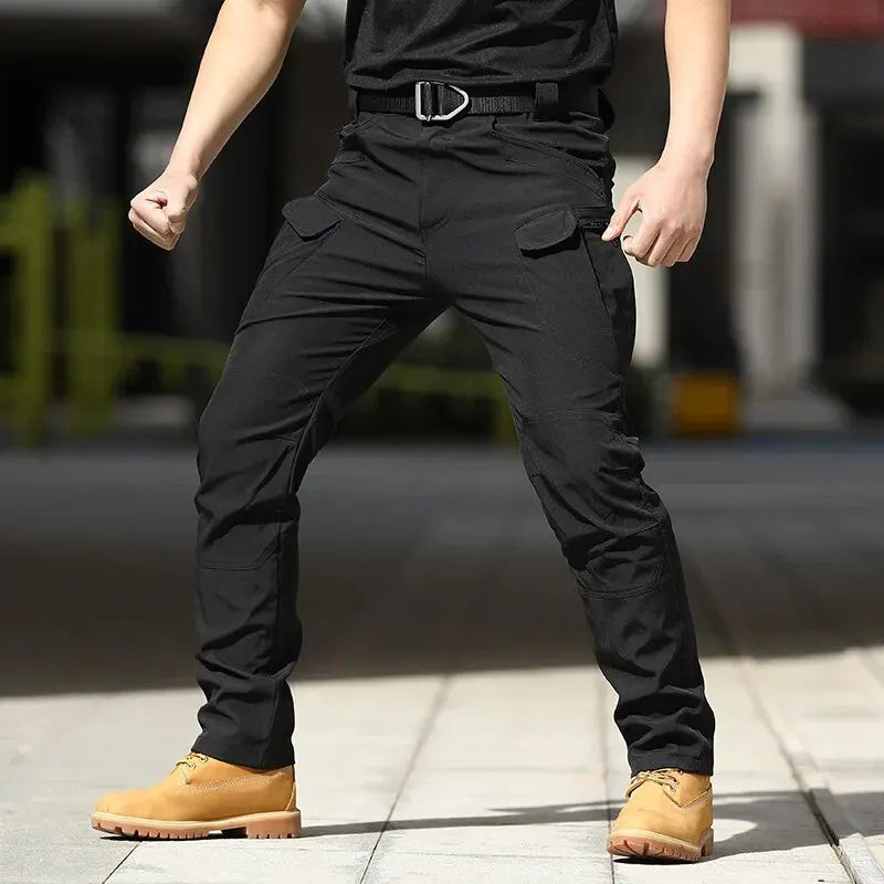 Men's Running Mountaineering Outdoor Sports Training Pants Casual Black Workwear Multi Pocket Zippered Trousers