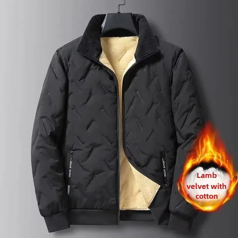 Plus Size Ultrasonic Wool Cotton Coat Men's Warm Fleece-Lined And Thickened Cotton-Padded Casual Loose-Fit Jacket Cross-Border