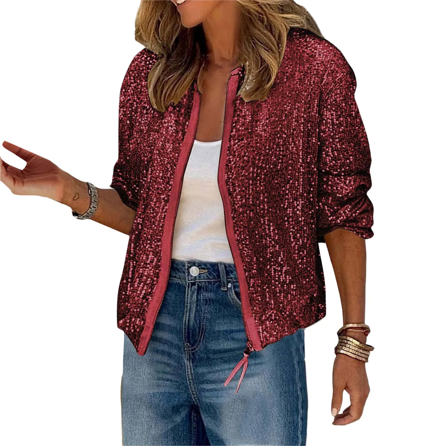Sequin Jacket For Women Sparkly Long Sleeve Casual Outerwear