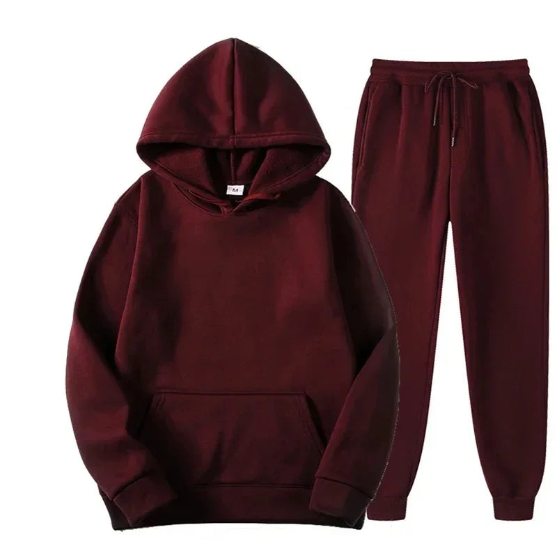 NONECN Unisex Tracksuit Hoodies 2Piece Fleece Set Pullover