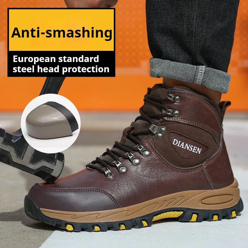 High Top Men Work Shoes Anti-Puncture Anti-smash Work Sneakers Slip Resistant Comfortable Soft Water Resistant Work Hiking Boots