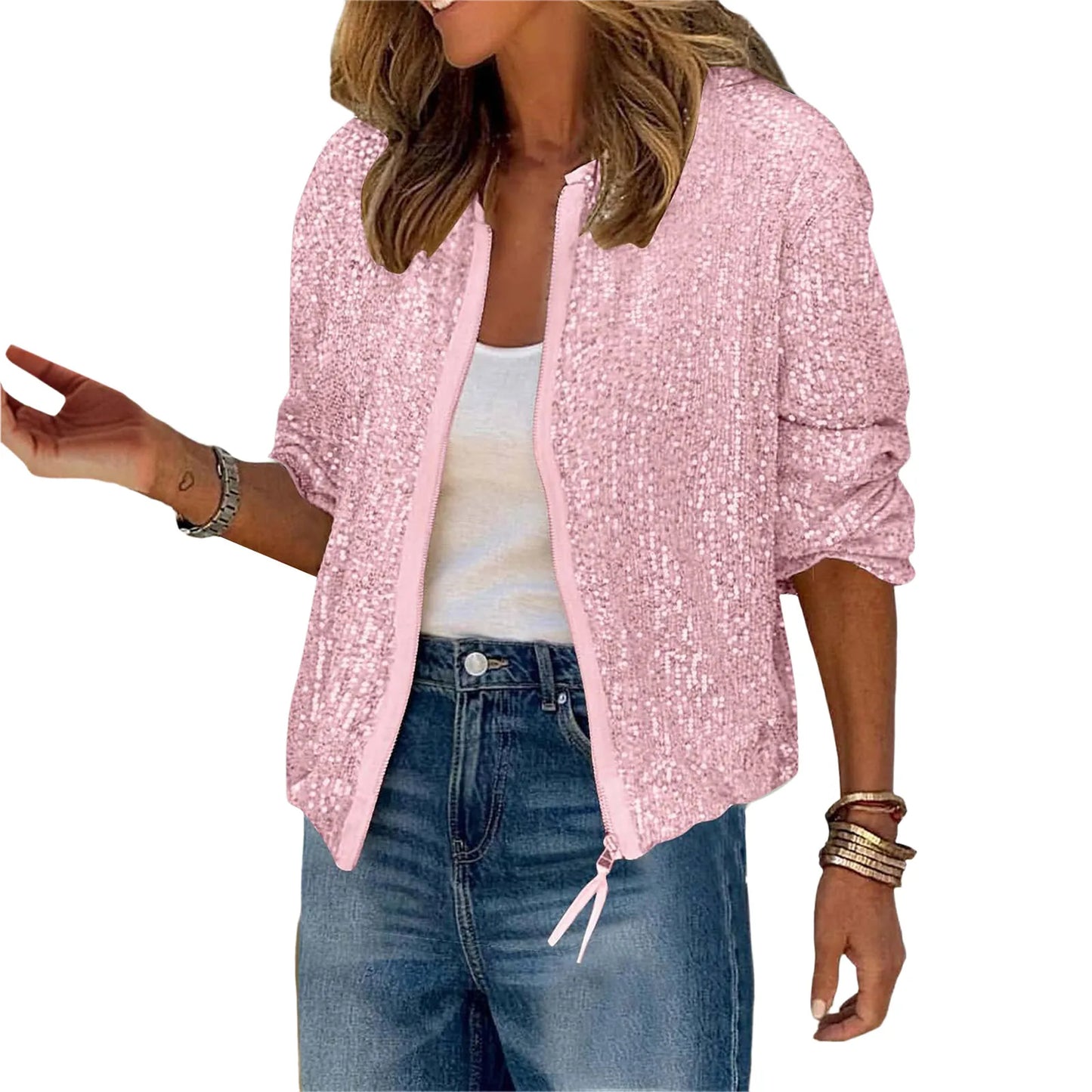 Sequin Jacket For Women Sparkly Long Sleeve Casual Outerwear