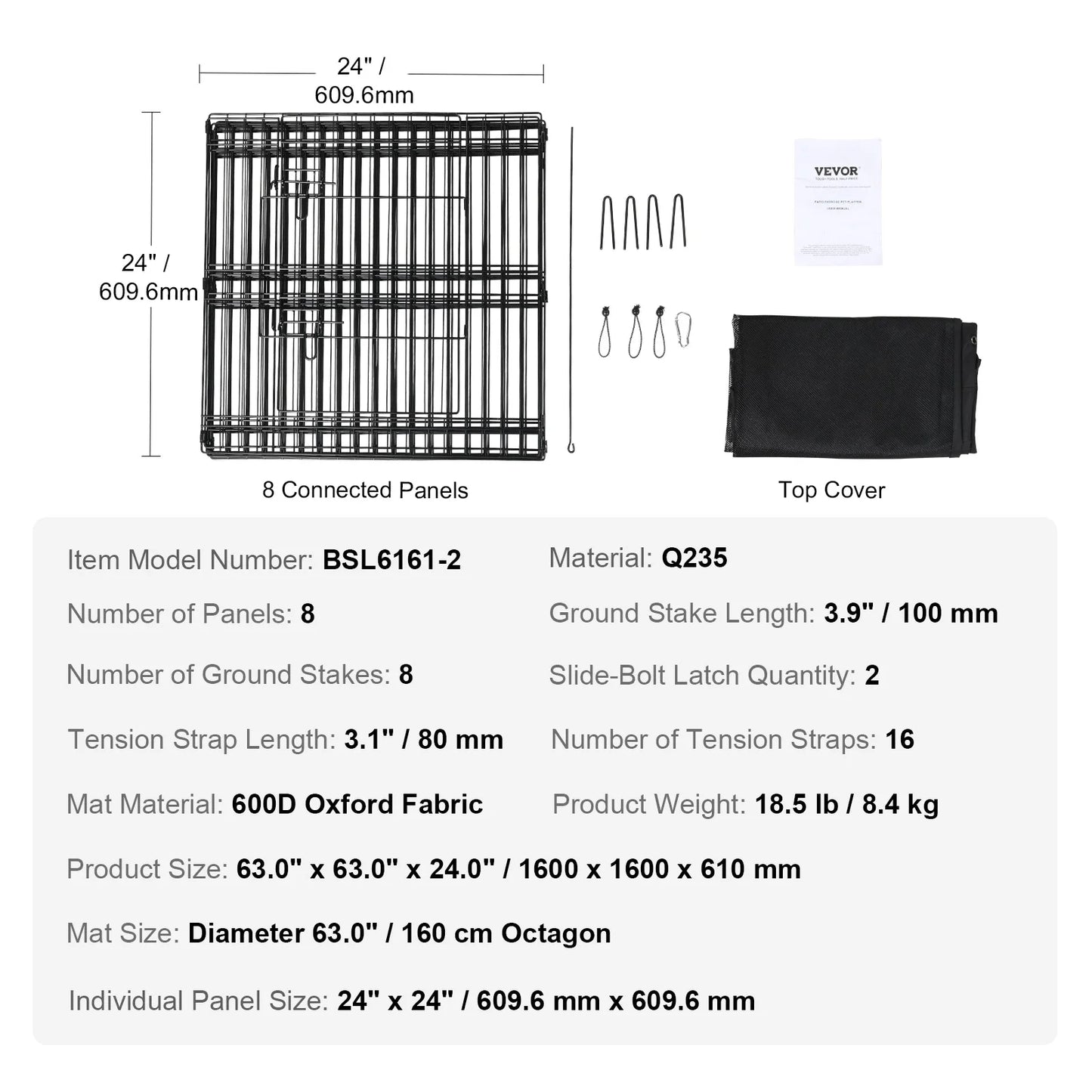 NONEDog Eight Panel Foldable Dog Playpen Metal Exercise Fence