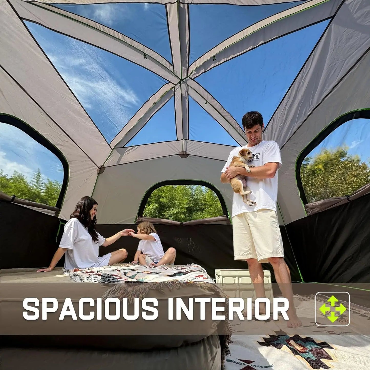Waterproof Camping Tent With Rainfly Easy Setup Family Cabin