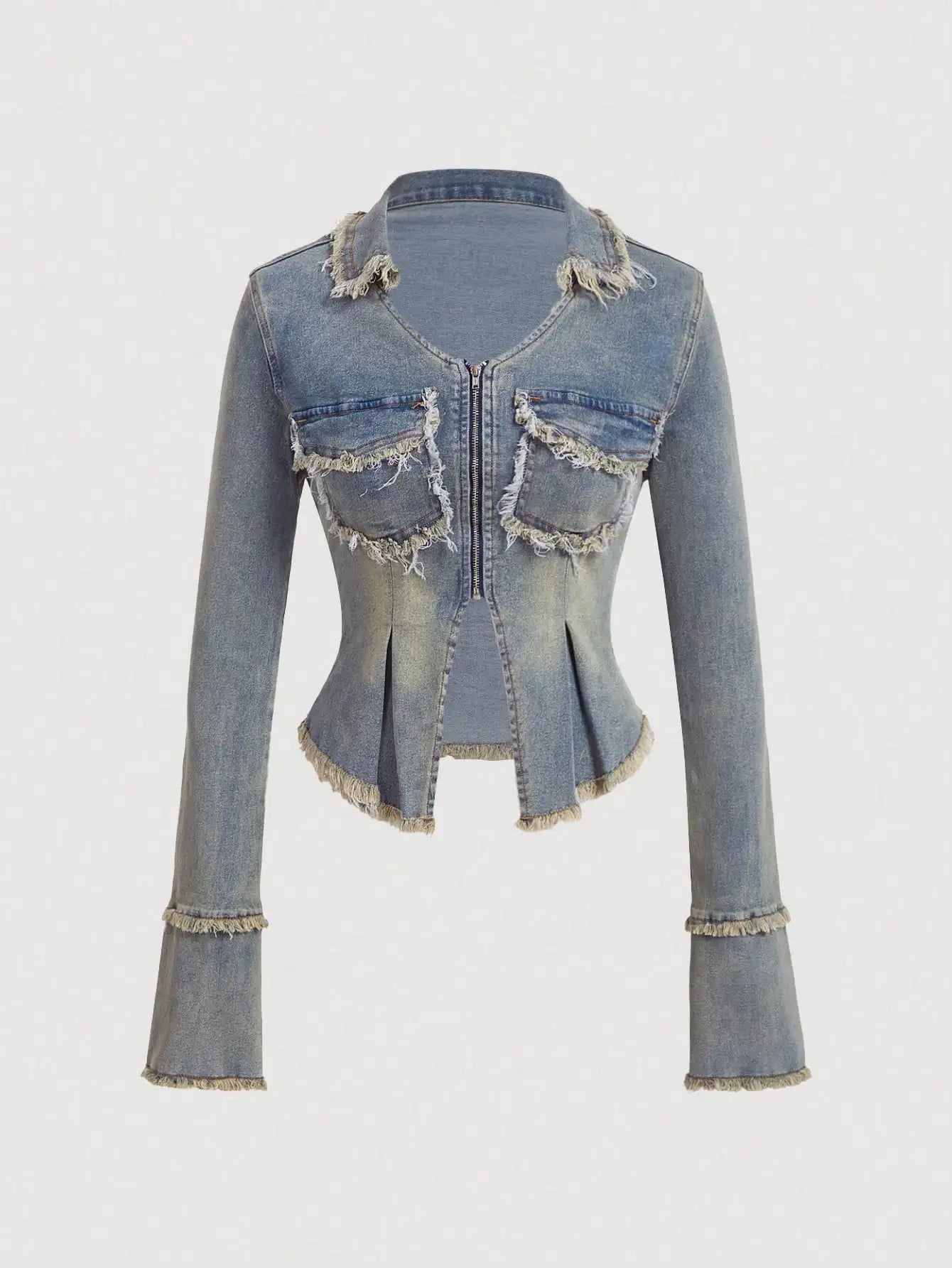 Women's Casual Frayed Denim Jacket For Spring Autumn