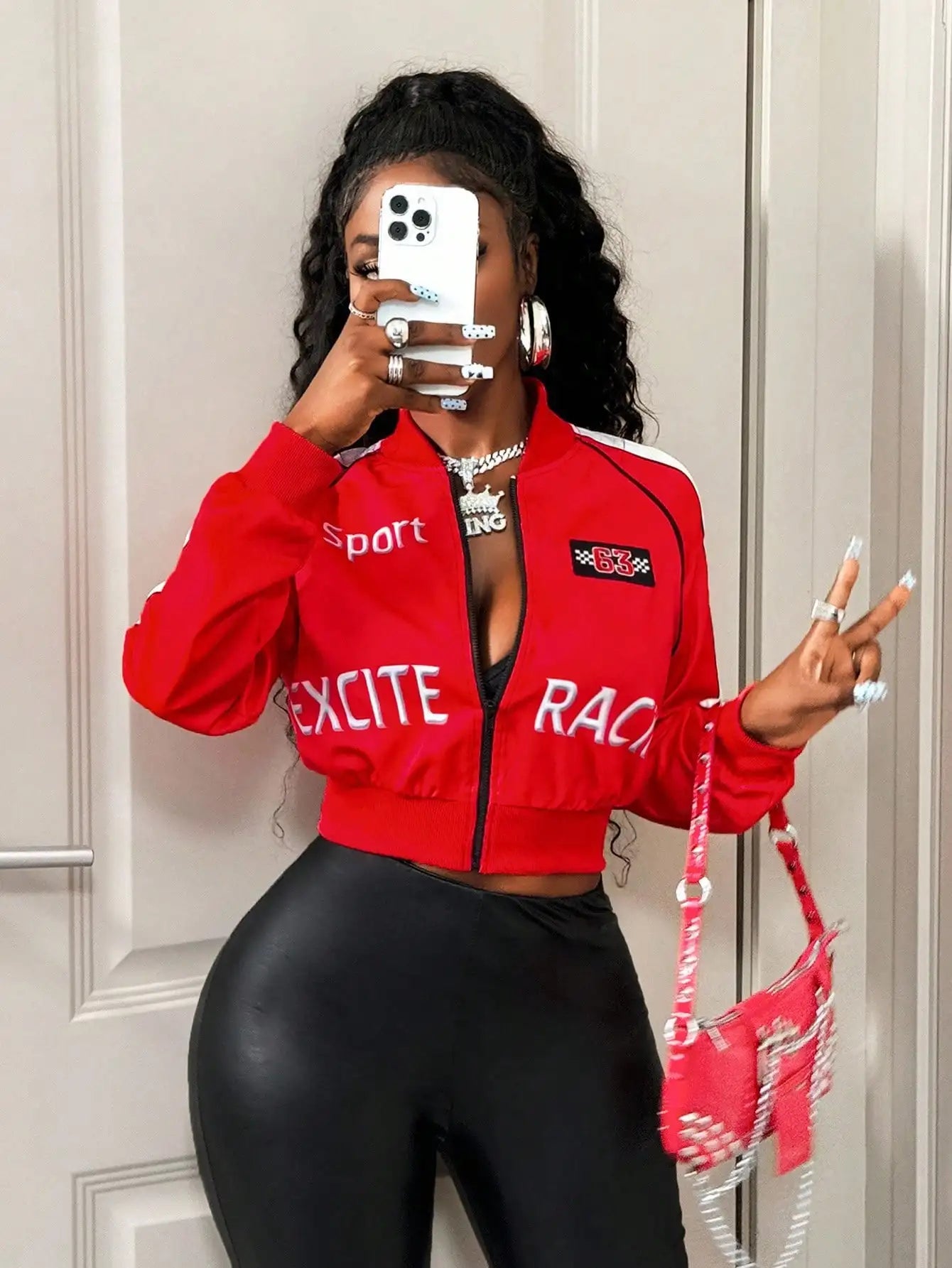 Zip-Up Street Style Bomber Jacket With Stripes Letter Print