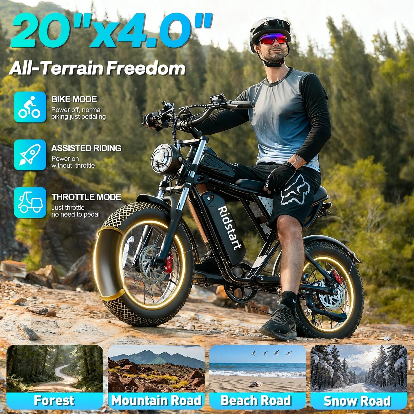 Ridstar Q20 Electric Bike for Adults 1500W Motor 33MPH 48V 20Ah 20" Electric Dirt Bike Hydraulic 7-Speed Snow Off-Road Commuter
