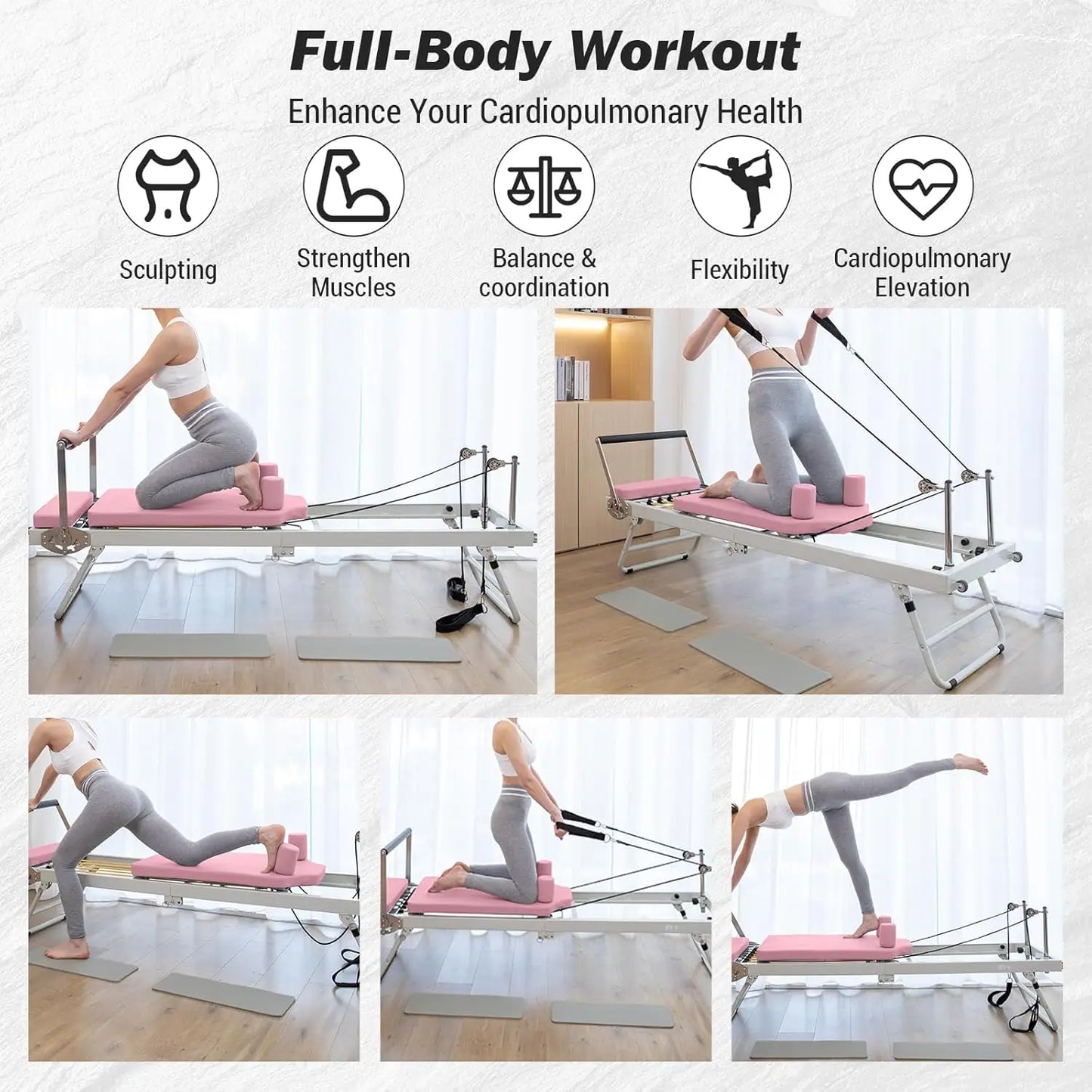 Pilates Reformer Machine Foldable With Adjustable Resistance For Home Gym