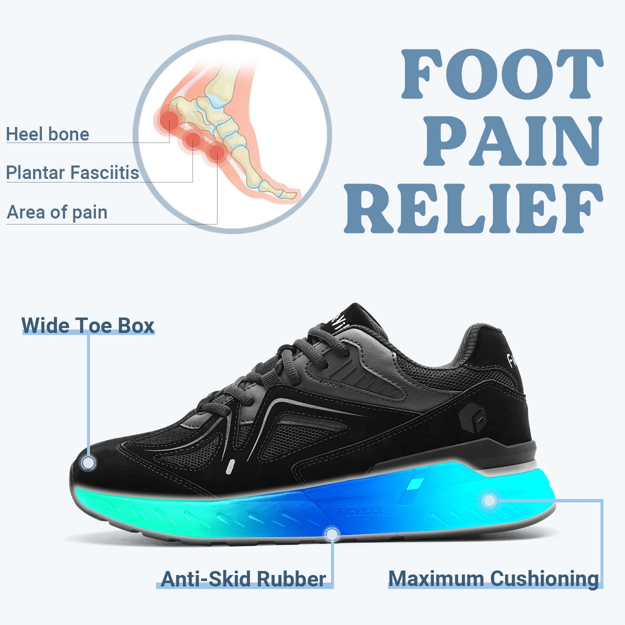 Fittington Men Walking Shoes Extra Wide Non Slip Flat Feet