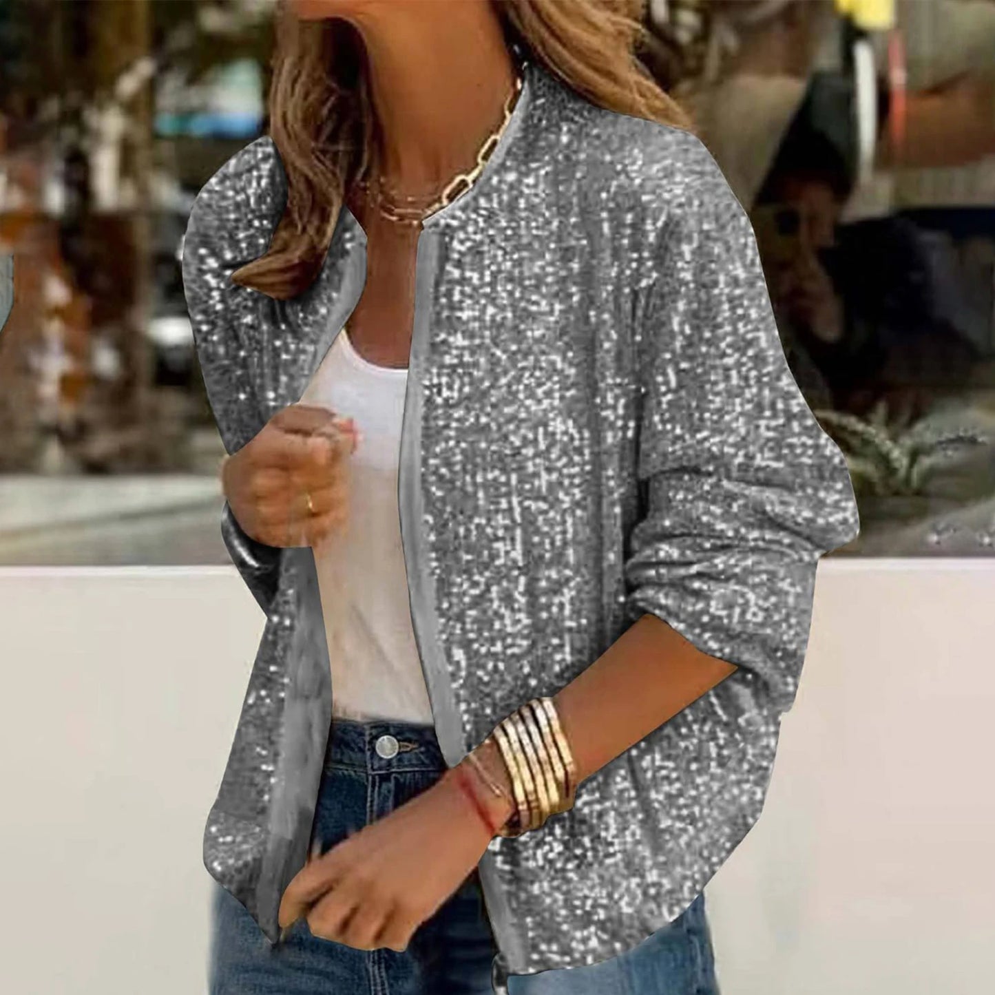 Sequin Jacket For Women Sparkly Long Sleeve Casual Outerwear