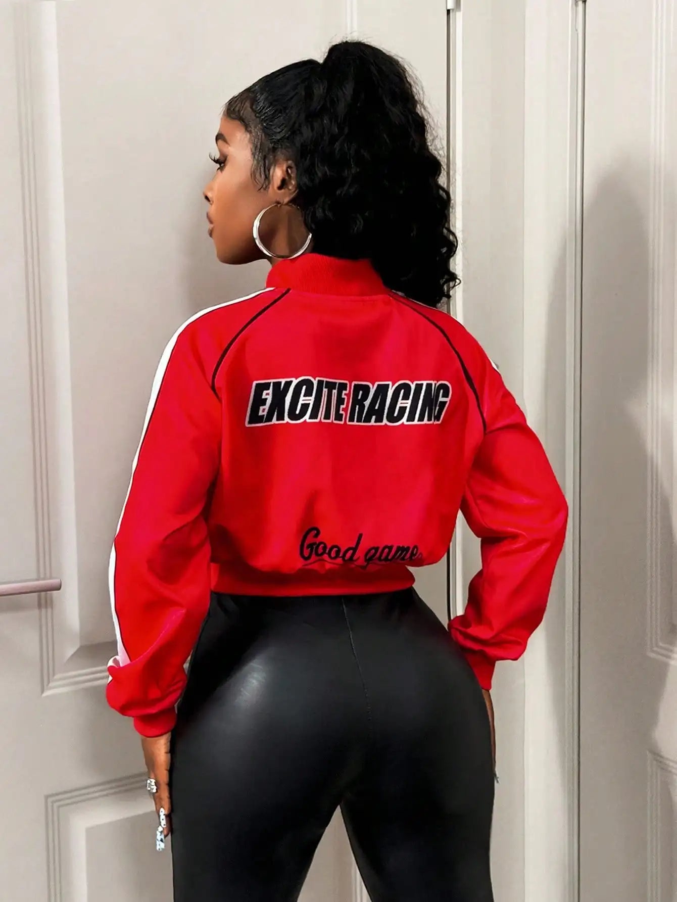 Zip-Up Street Style Bomber Jacket With Stripes Letter Print