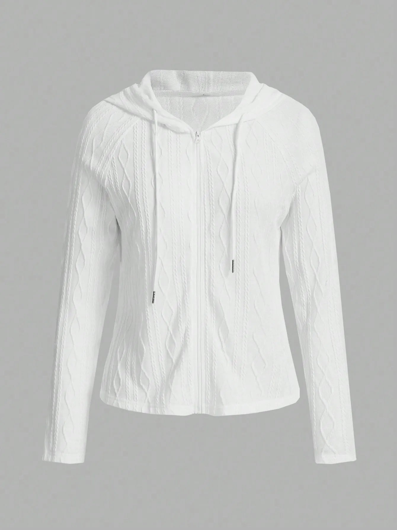 Cable Knit Hooded Zip-Up Jacket for Women With Drawstring