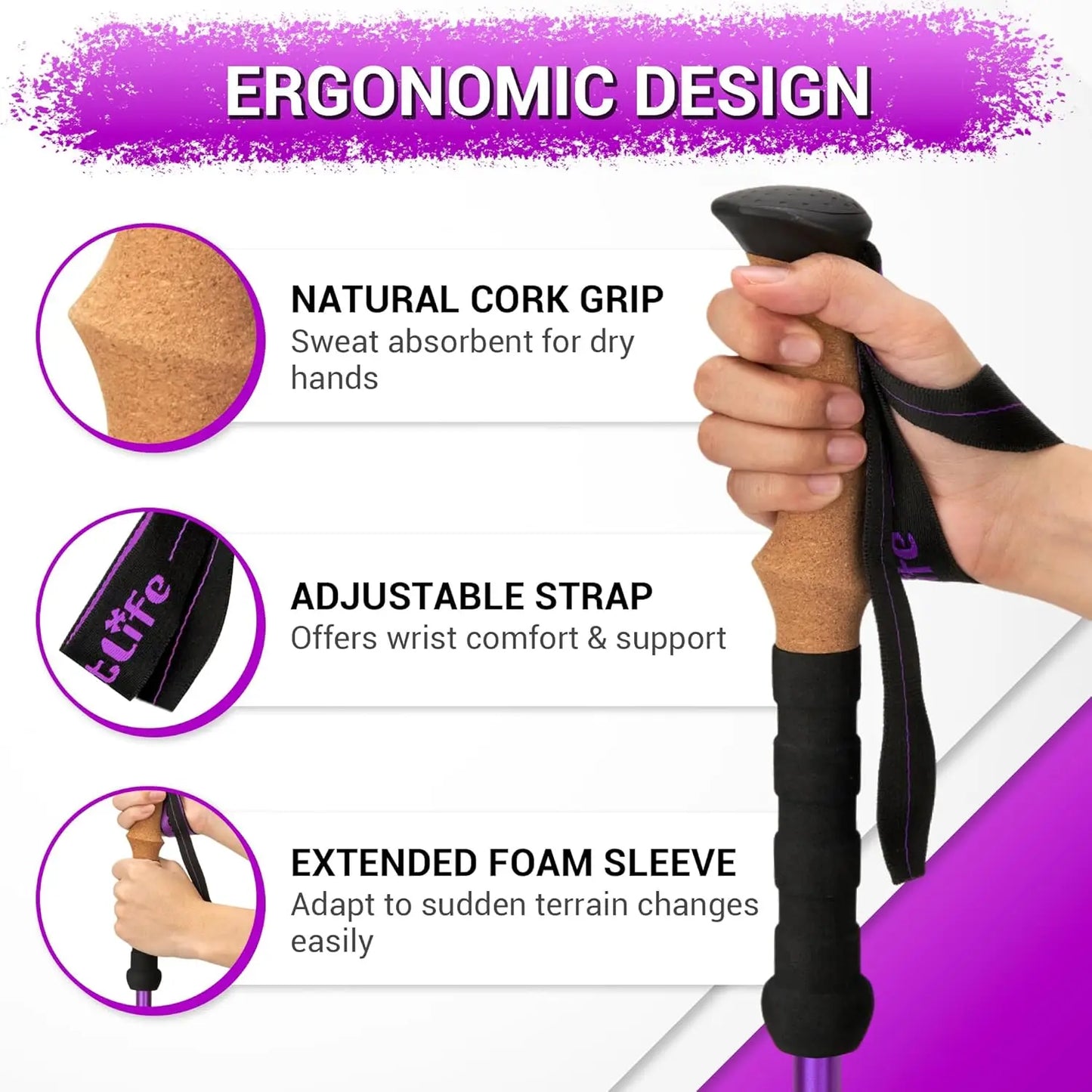 Lightweight Aluminum Trekking Poles With Cork Grips Adjustable