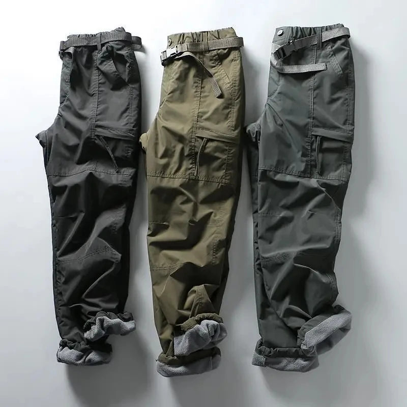 Tooling Pants Thick Waterproof Fleece Cargo Pants Men Women Winter Outdoor Multi-pockets Loose Straight Overall Long Trousers