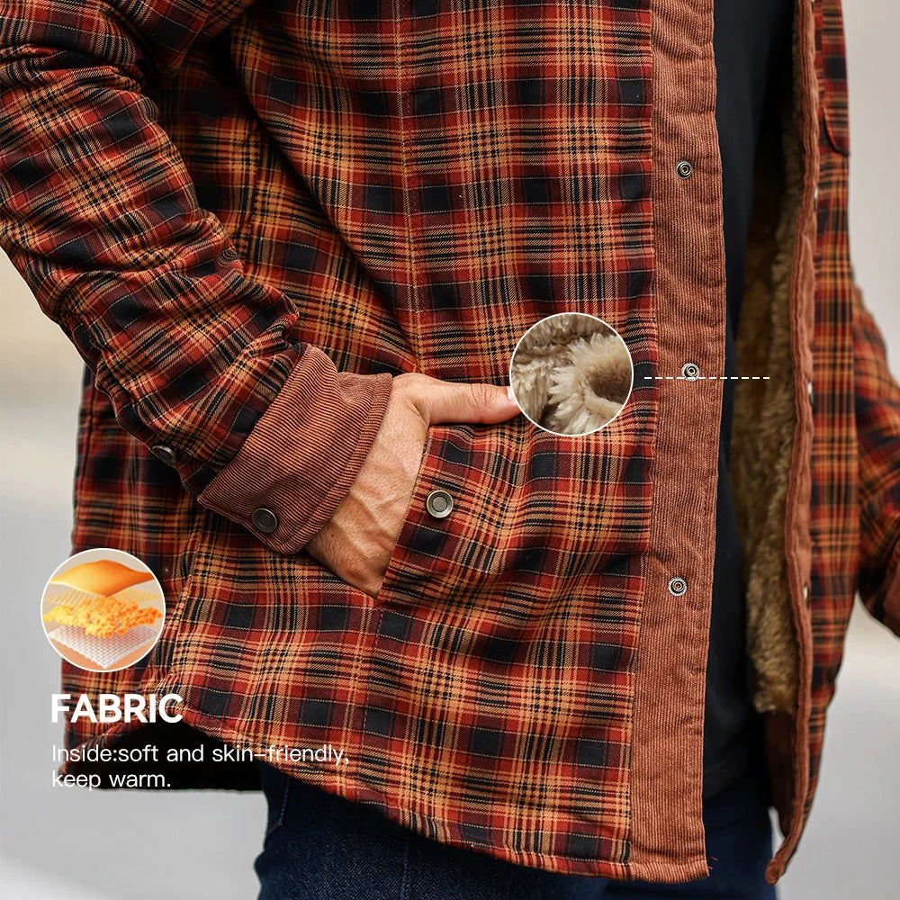 NONECN Mens Winter Windproof Bomber Jacket Plaid Sherpa Lining