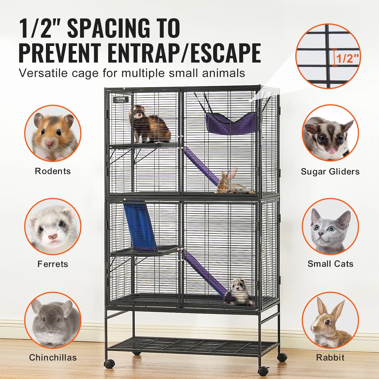 SucceBuy 4 Tier Rolling Metal Cage for Small Animals
