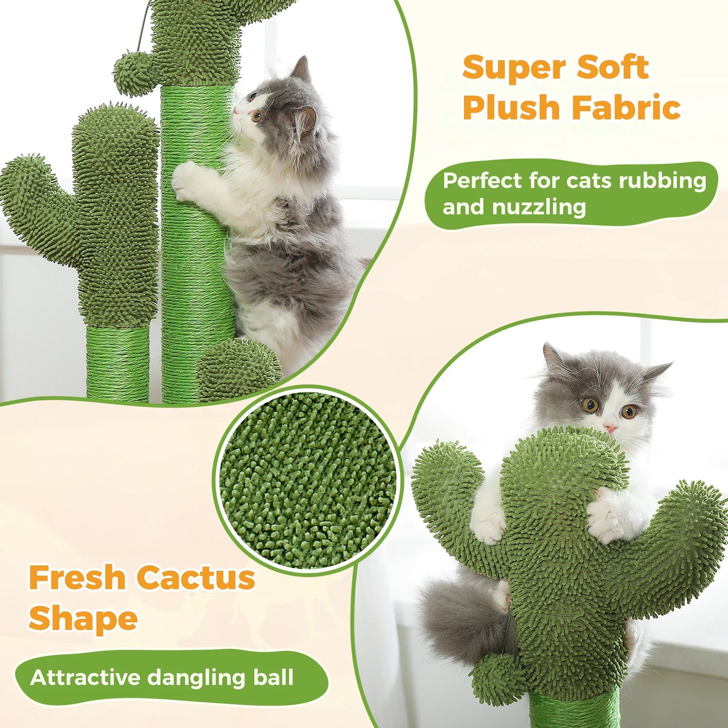 PAWZ Road Cactus Cat Scratching Post With Sisal Poles And Dangling Ball Toys