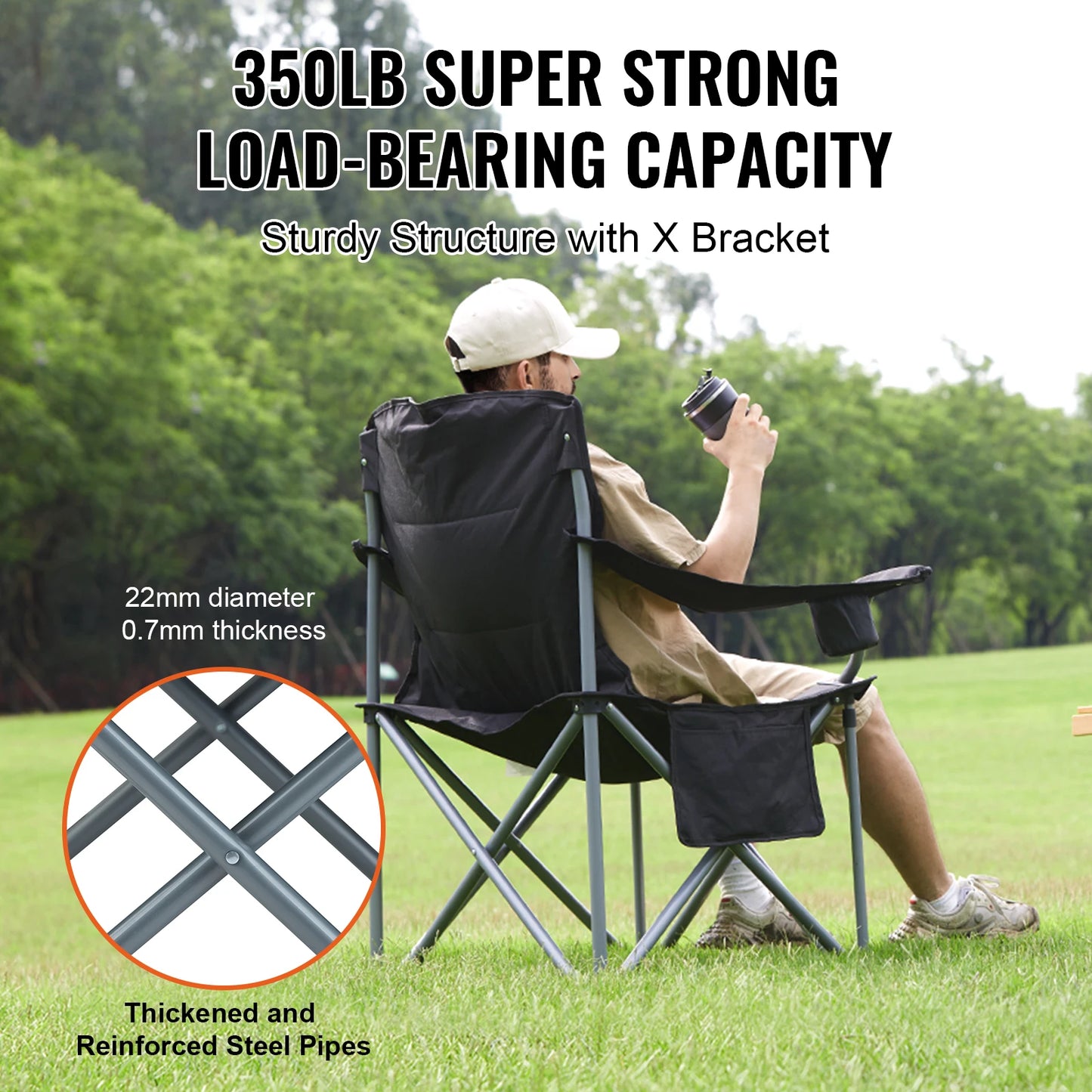 VEVOR Camping Folding Chair With Quad Lumbar And Side Pockets