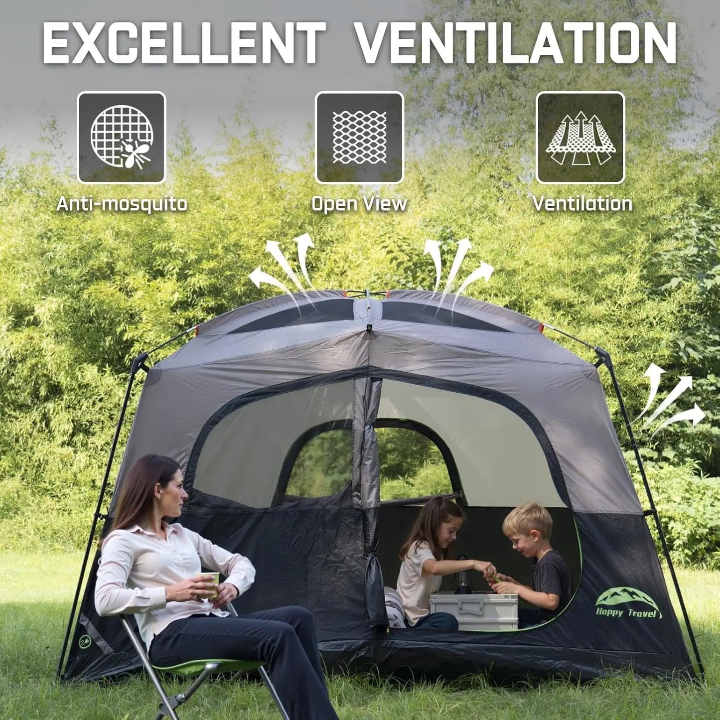 Waterproof Camping Tent With Rainfly Easy Setup Family Cabin