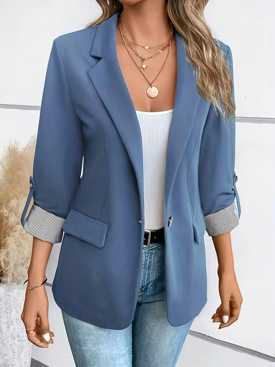 Junior Solid Casual Jacket With Gathered Cuffs For Spring