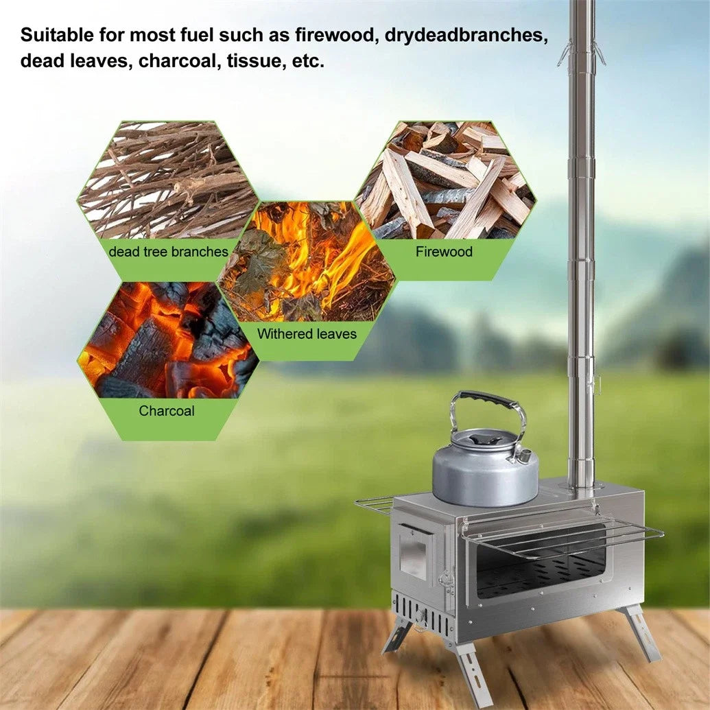 Hot Tent Stove Wood Burning Portable Outdoor Heater With Chimney