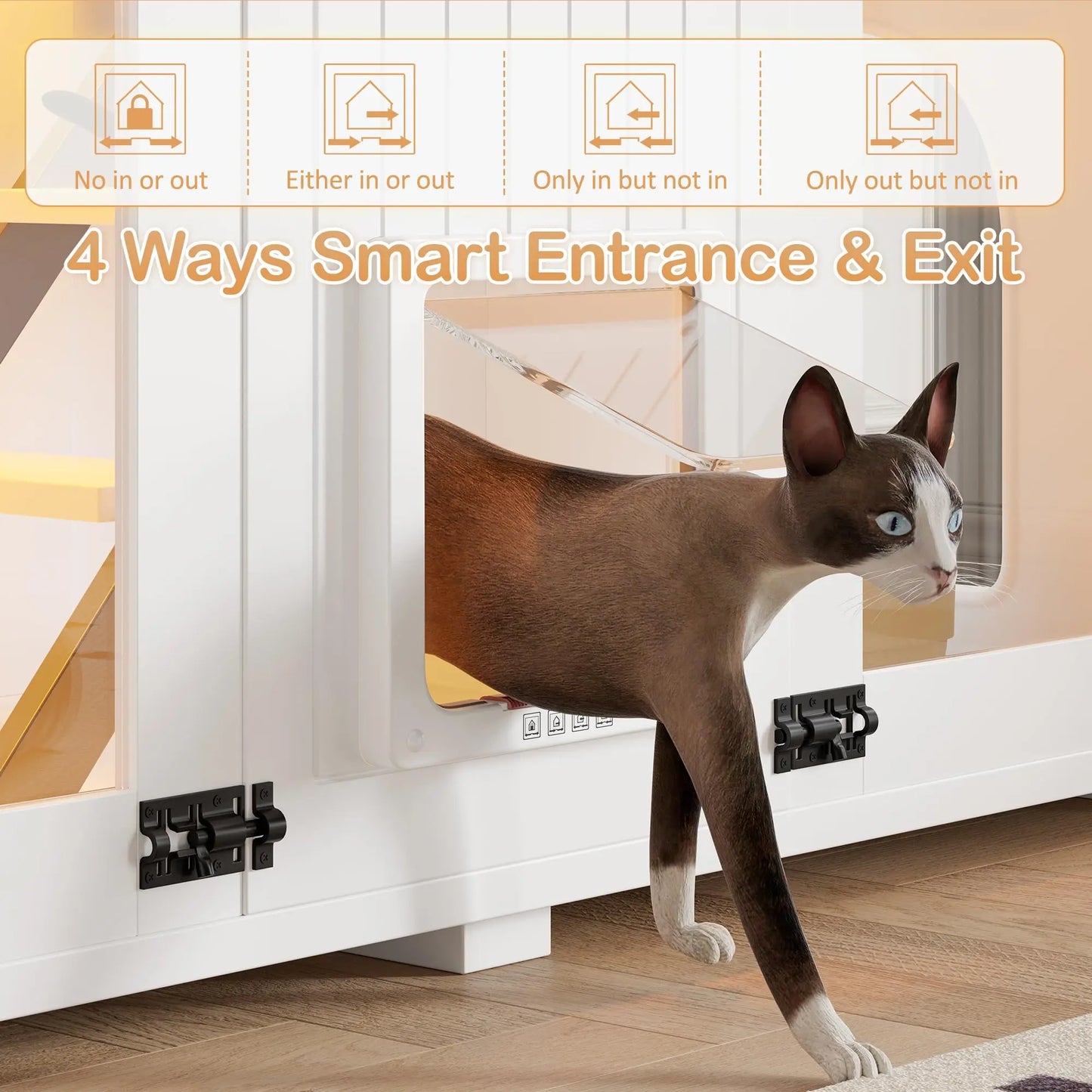 Cat House Hidden Litter Box Enclosure With Led Light Doors