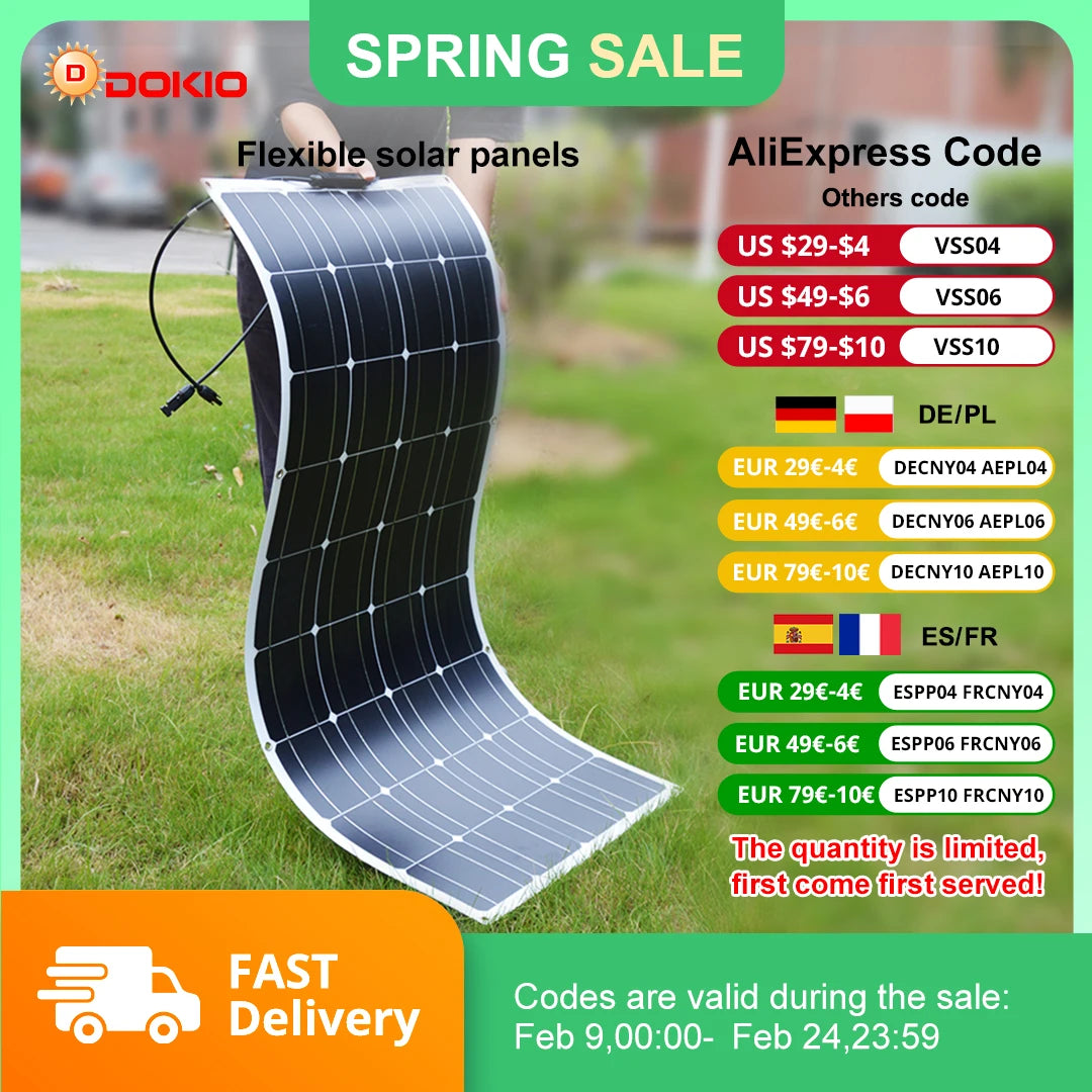 DOKIO 18V 100W Flexible Monocrystalline Solar Panel For Camping RV