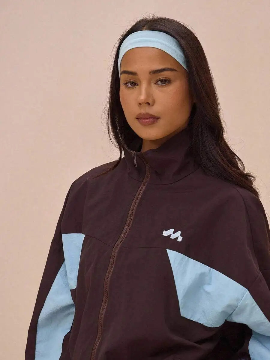 Nylon Track Jacket With Contrast Panels Full Zip Sporty