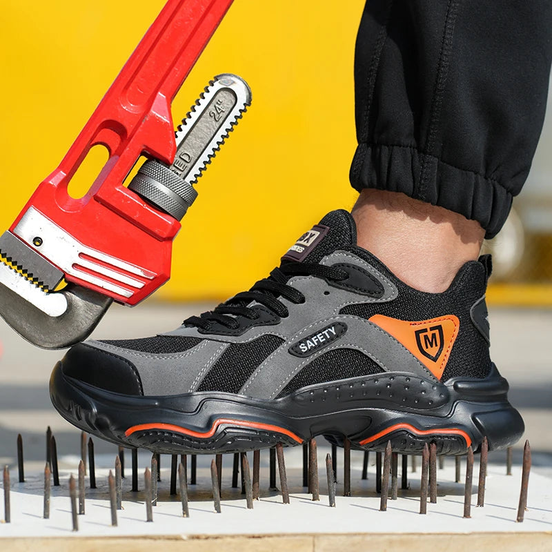 Men Steel Toe Work Boots Anti-Puncture Anti-Smash Lightweight Breathable