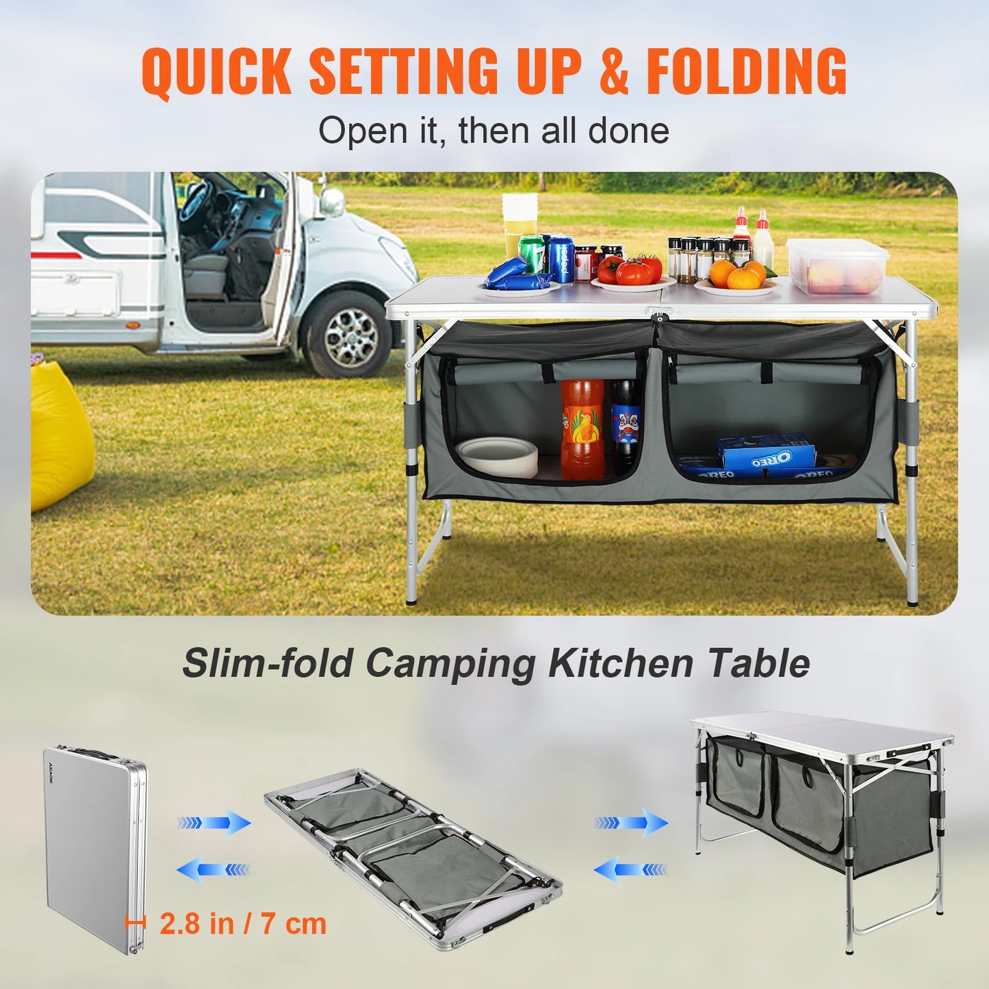 VEVOR Folding Camping Kitchen Table for Outdoor Picnics and BBQ