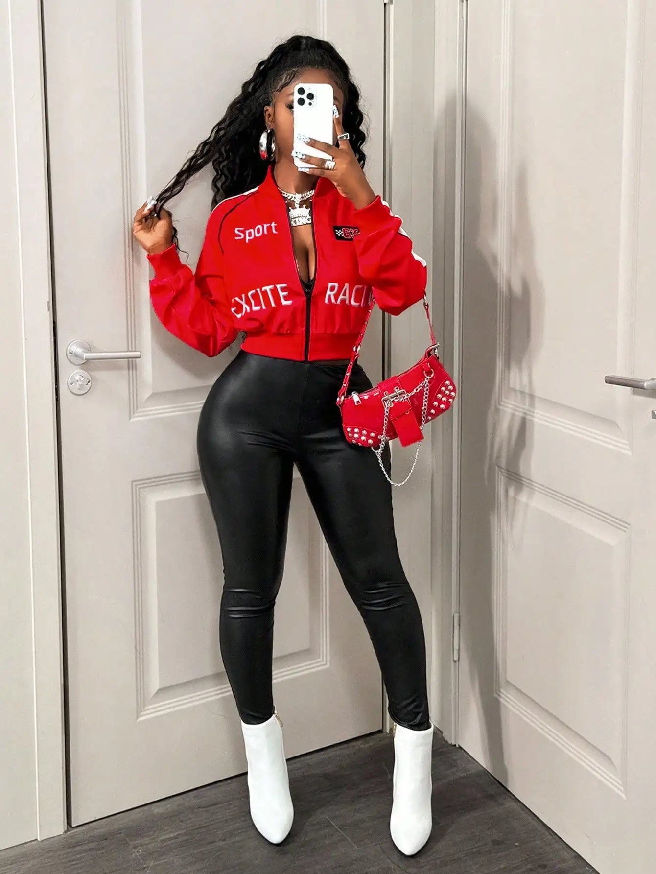 Zip-Up Street Style Bomber Jacket With Stripes Letter Print