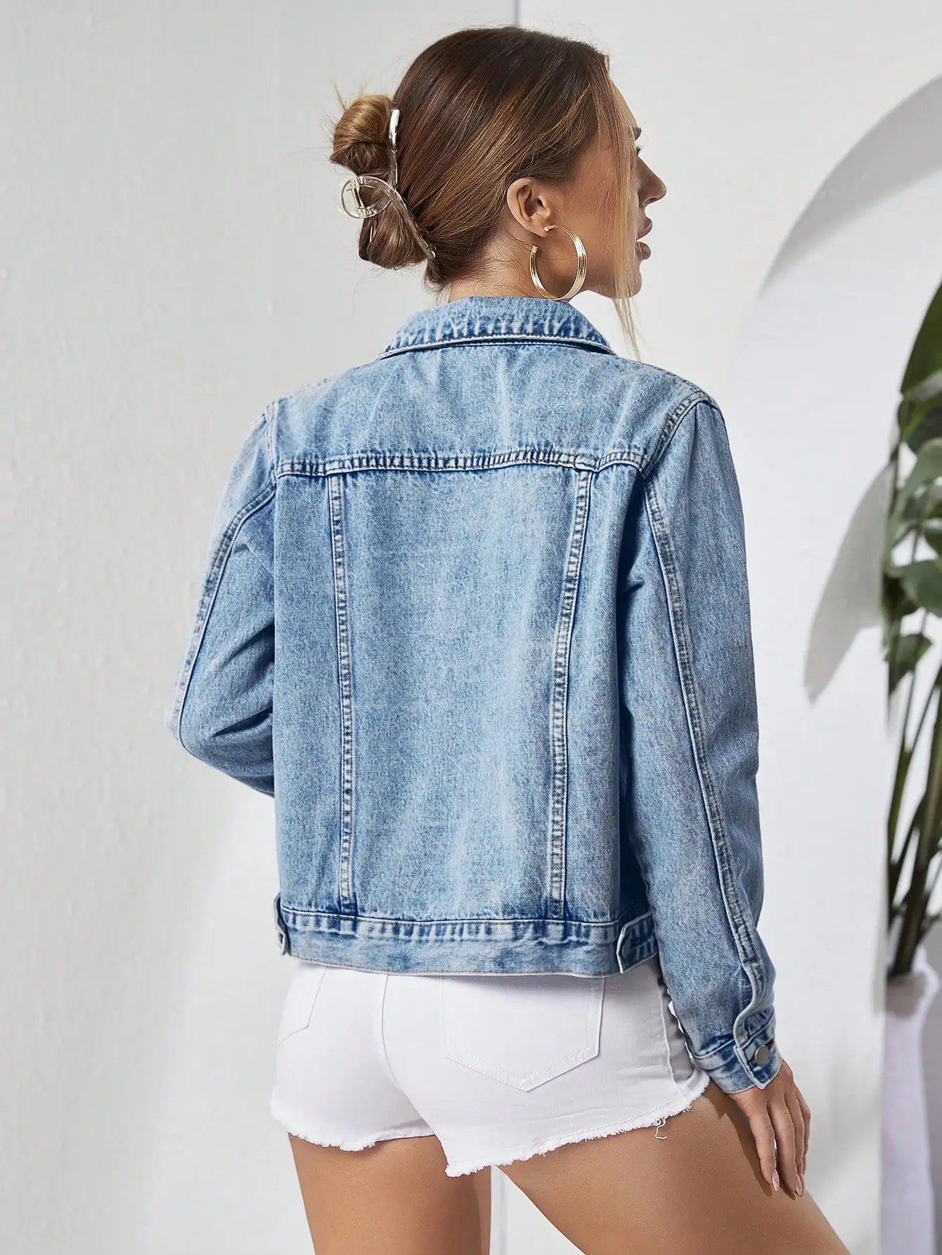 Washed Cropped Denim Jacket For Women, Casual Spring Autumn Style