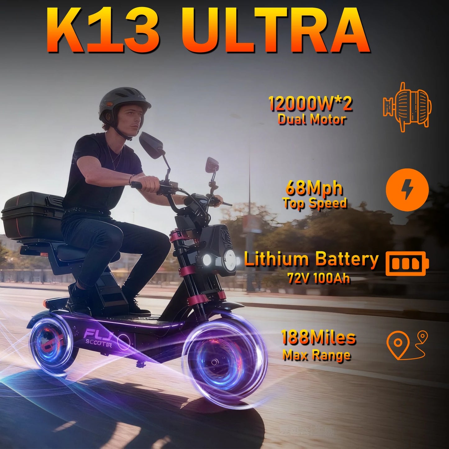 K13 Ultra 72V 12000W Electric Scooter With App NFC