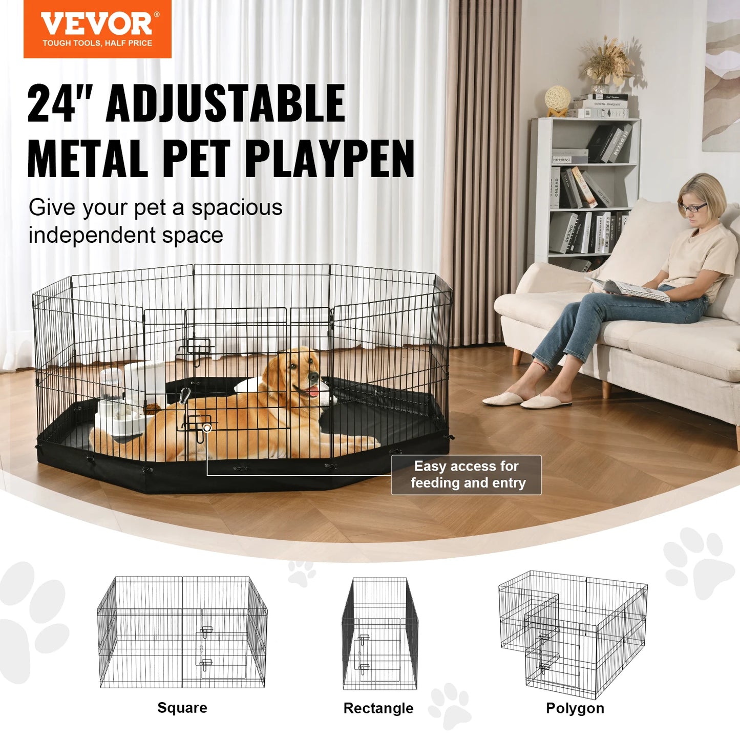 NONEDog Eight Panel Foldable Dog Playpen Metal Exercise Fence