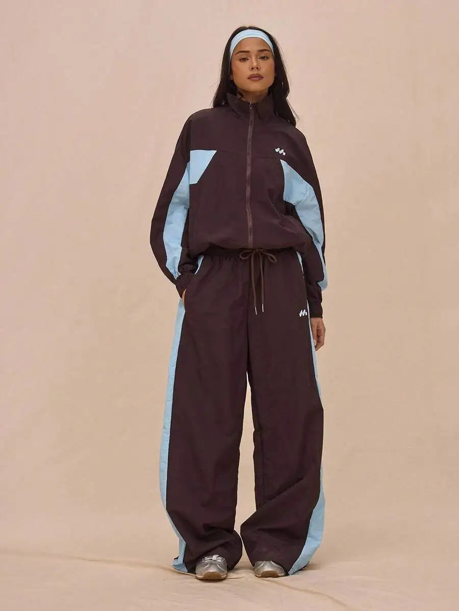 Nylon Track Jacket With Contrast Panels Full Zip Sporty