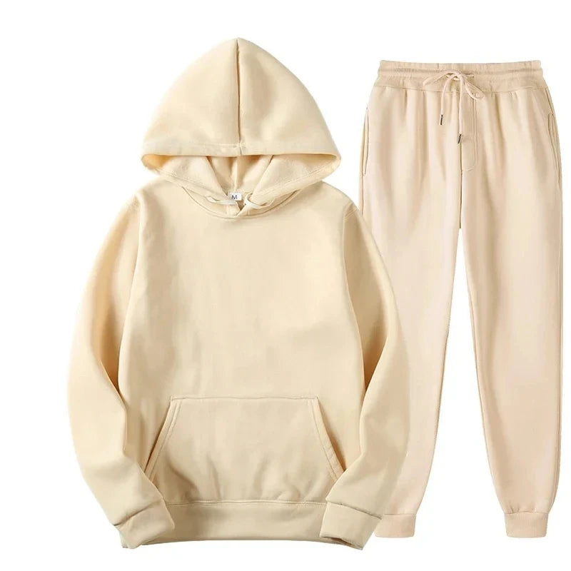 NONECN Unisex Tracksuit Hoodies 2Piece Fleece Set Pullover