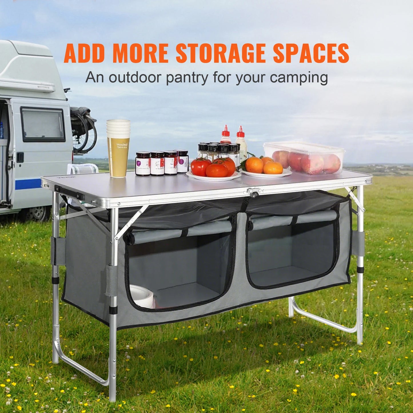 VEVOR Folding Camping Kitchen Table for Outdoor Picnics and BBQ