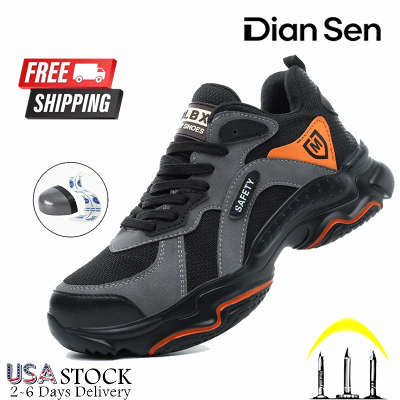 Men's Steel Toe Work Boots Anti Smash Puncture Resistant Lightweight
