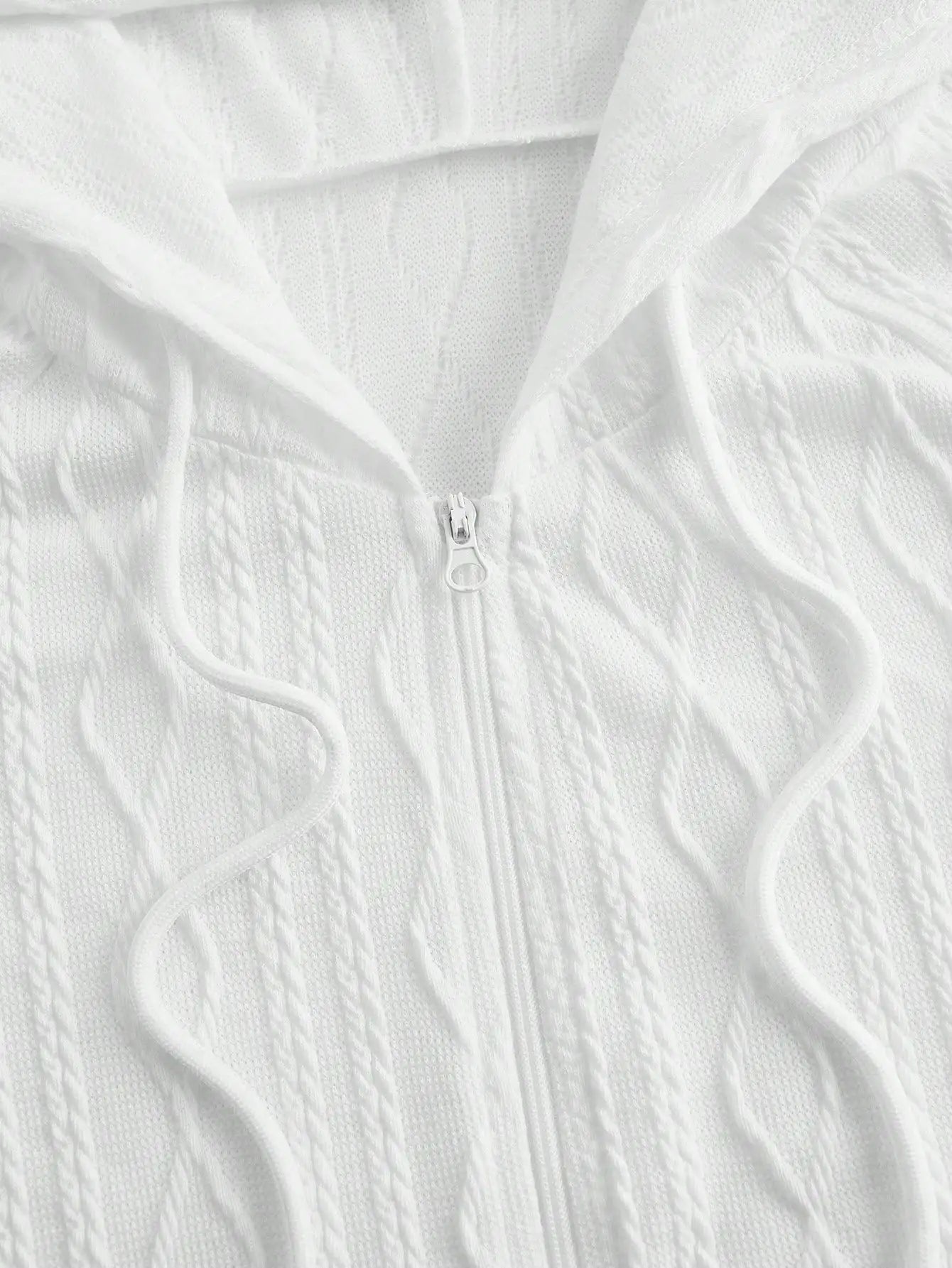Cable Knit Hooded Zip-Up Jacket for Women With Drawstring