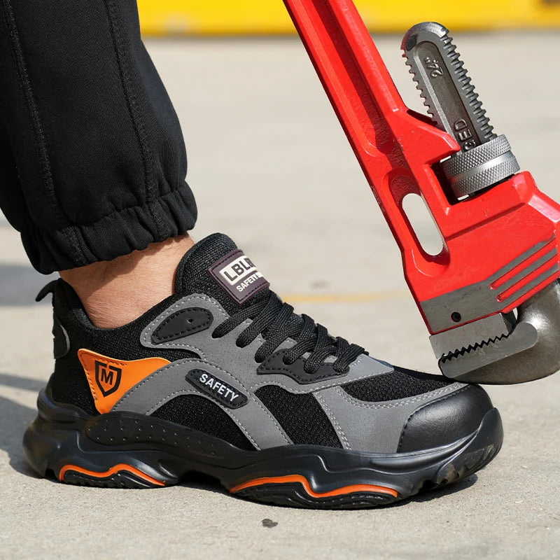 Men Steel Toe Work Boots Anti-Puncture Anti-Smash Lightweight Breathable