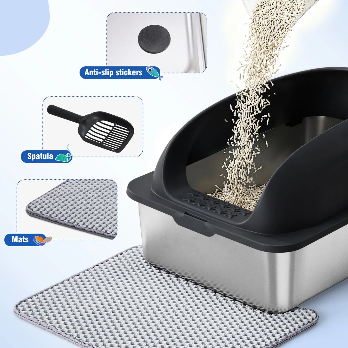 JHK Stainless Steel Cat Litter Box With Lid Large Capacity