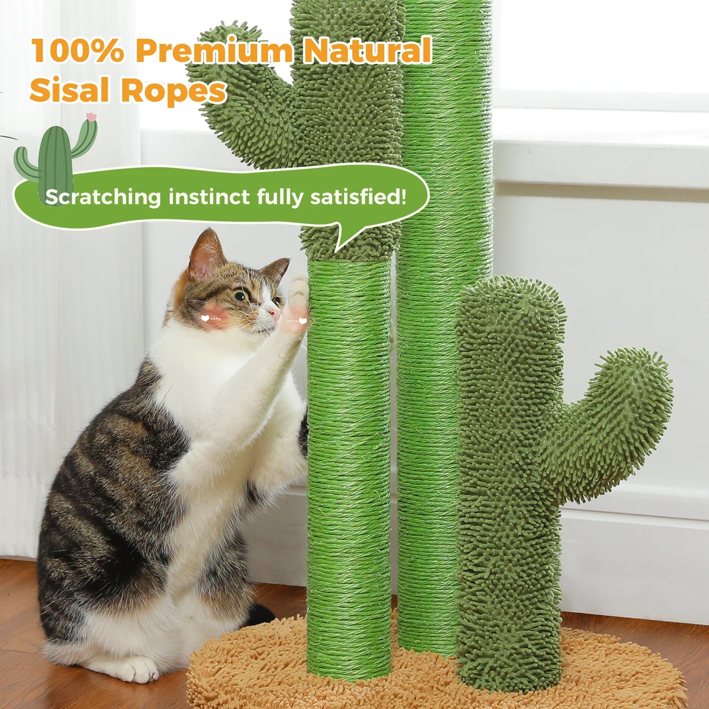 PAWZ Road Cactus Cat Scratching Post With Sisal Poles And Dangling Ball Toys