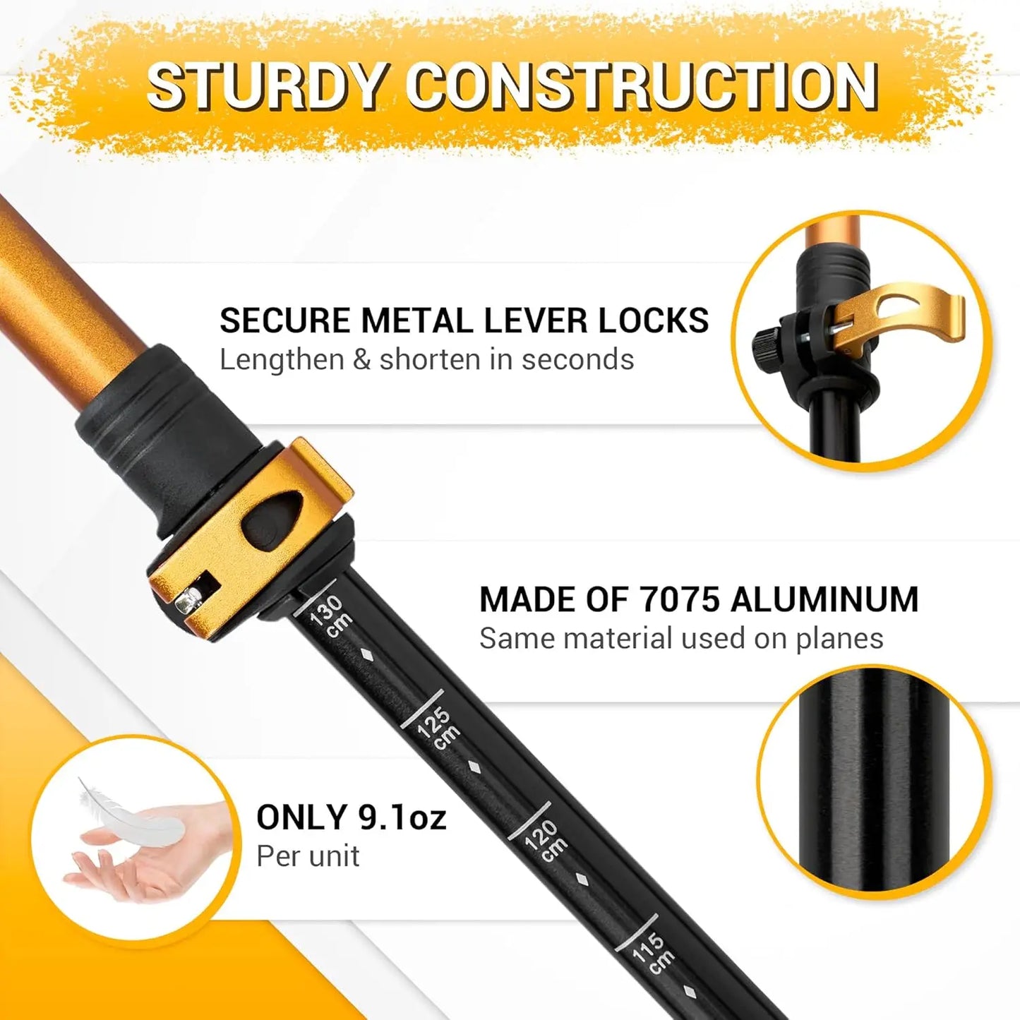Lightweight Aluminum Trekking Poles With Cork Grips Adjustable