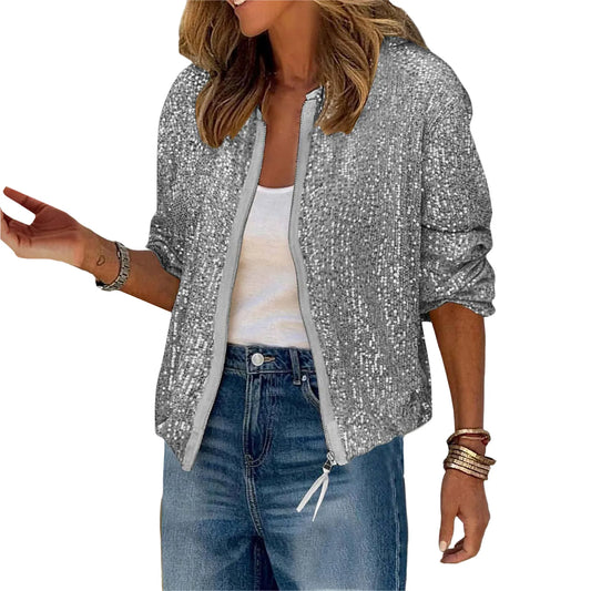 Sequin Jacket For Women Sparkly Long Sleeve Casual Outerwear