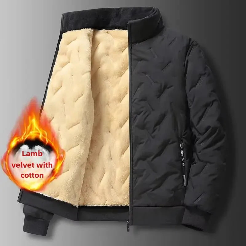 Plus Size Ultrasonic Wool Cotton Coat Men's Warm Fleece-Lined And Thickened Cotton-Padded Casual Loose-Fit Jacket Cross-Border
