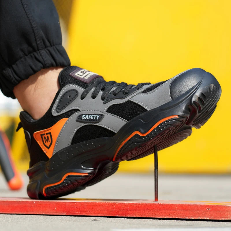 Men Steel Toe Work Boots Anti-Puncture Anti-Smash Lightweight Breathable