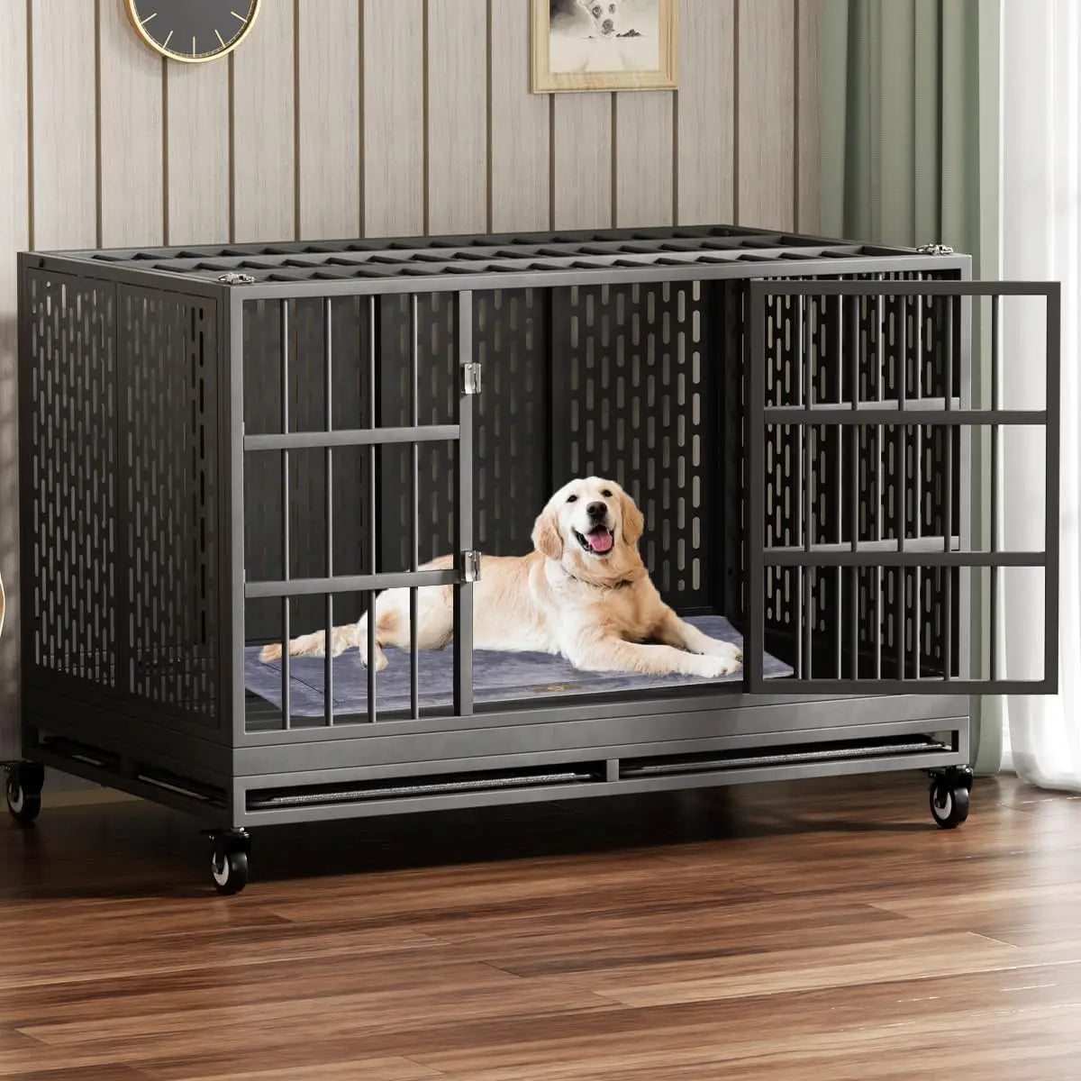 ufsagcg Heavy Duty Dog Crate with Wheels Indestructible