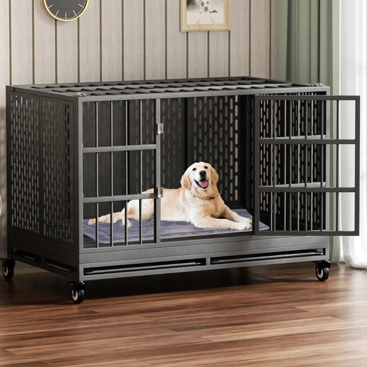 ufsagcg Heavy Duty Dog Crate with Wheels Indestructible